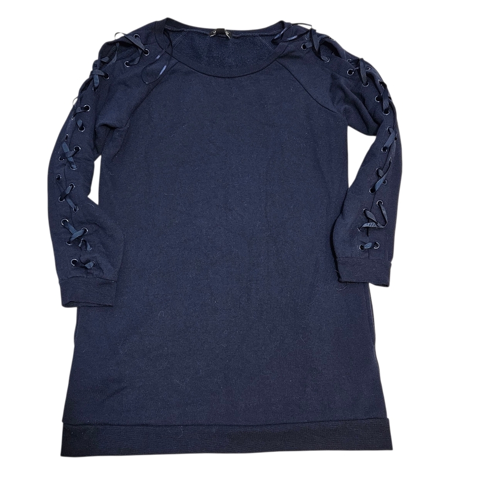 Le Chateau Navy Blue Sweater Dress with Lace Up Sleeves